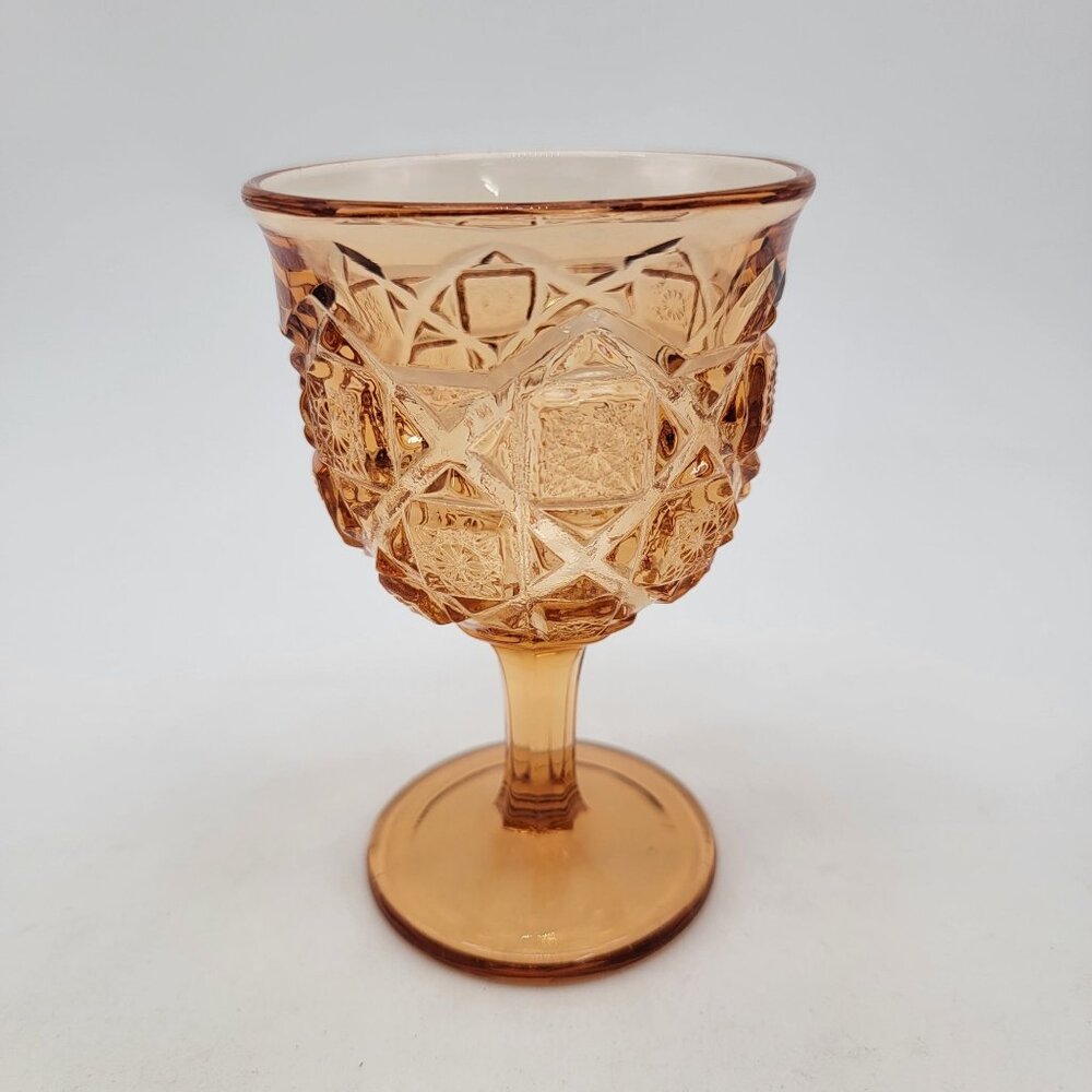 Vintage Viking Glass Diamond & Buttons Amber Goblet